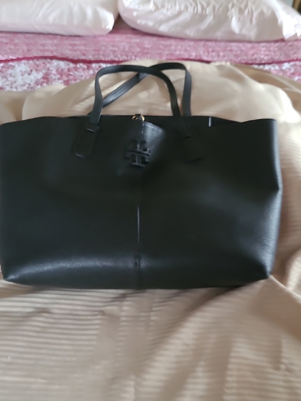 Tory Birch Black Leather Tote with Dual Top Handles